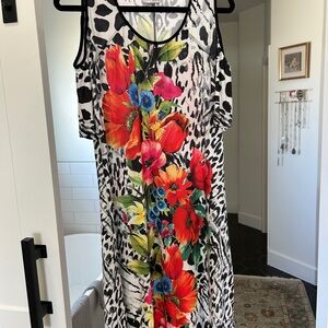 Peter Nygard Black & Red Floral Cold-Shoulder Midi Dress